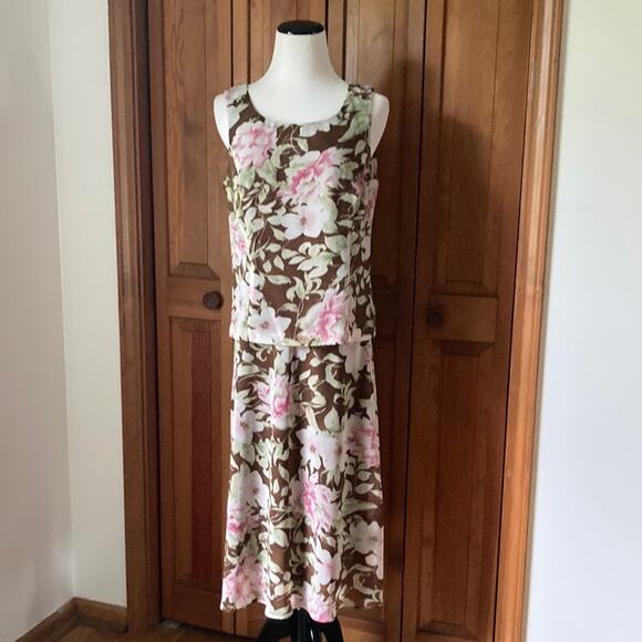 Madison Leigh Pink & Brown 3 Piece Top, Skirt, & Pant Set, Size 8 - Picture 1 of 14